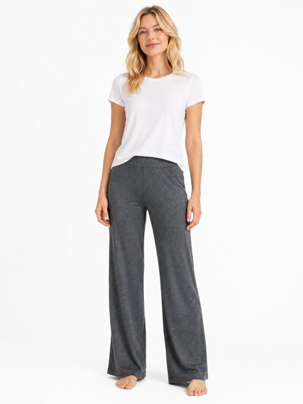 2/$30 Lands' End Pullon Lounge Pant Mid Rise Heather Charcoal Medium #A4270